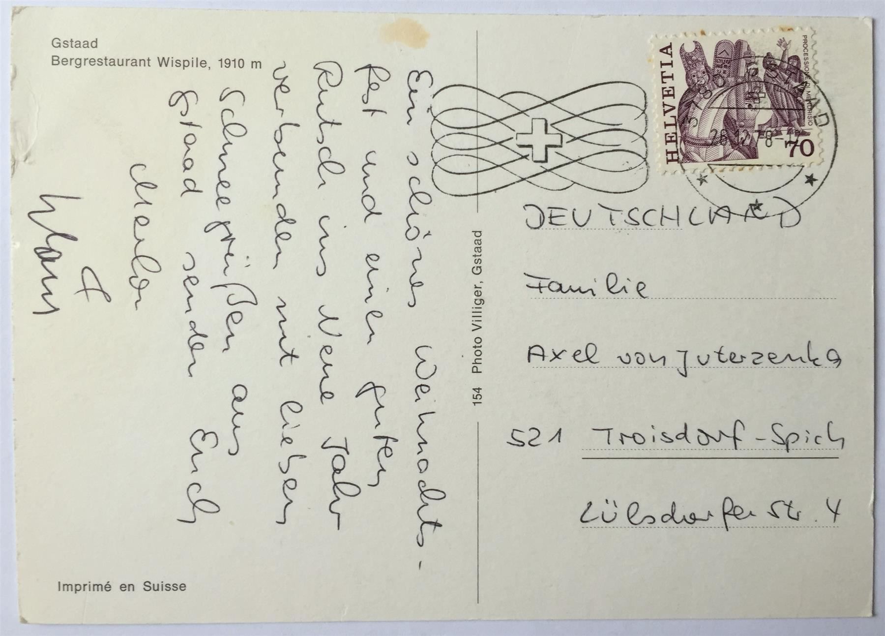 Cartoline postali: GSTAAD Bergrestaurant Wispile - Skilift – Usato da Jona venduto da philajona 1