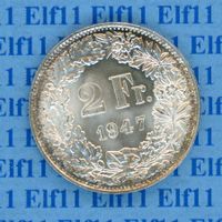 CHF___2.00 1947 stgl * nigelnagelneu! 2 Franken