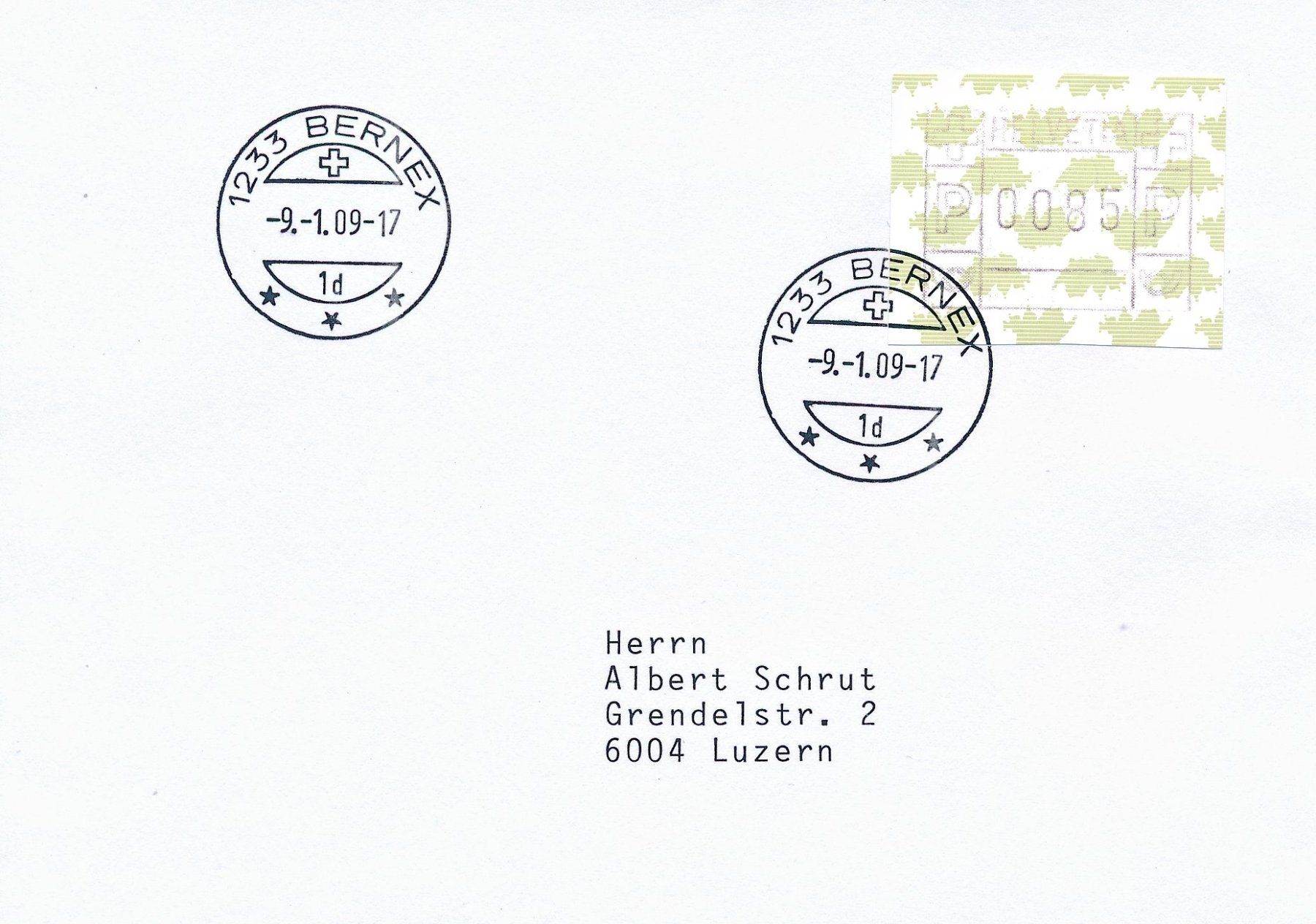 Alle Briefmarken: ATM 24 Brief Frühdatum 09.01.2009 – Neu (gemäss Beschreibung) aus Luzern von atms