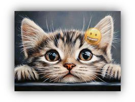 Lustiges Katzen Motiv auf hochwertigem Leinwandbild 80x60 cm