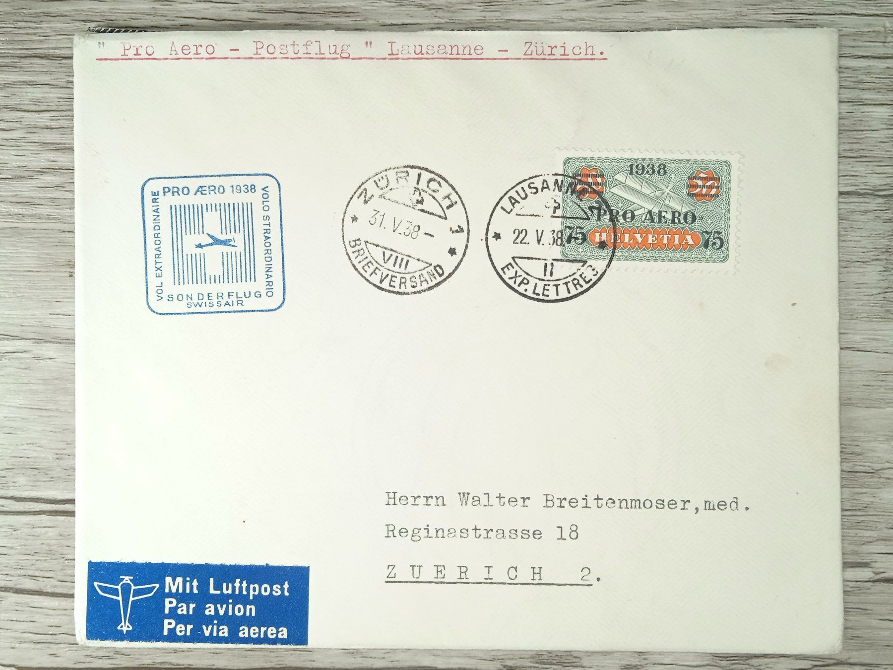 Tutti i francobolli: TR104 Enveloppe + Timbre Suisse 1938 – Usato da Cousset venduto da Patrick_Collections