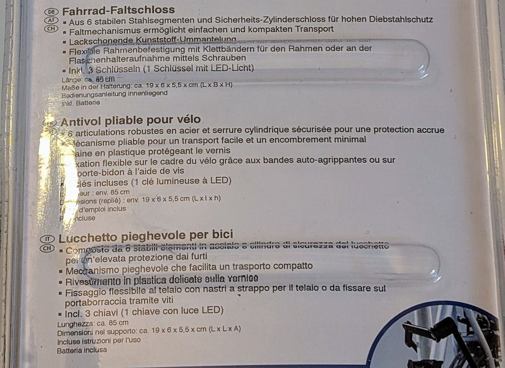 CRIVIT Fahrradschloss / Veloschloss von Lidl, gebraucht (Neu (gemss  Beschreibung)) in Spiez fr CHF 1  mit Lieferung auf Ricardo kaufen