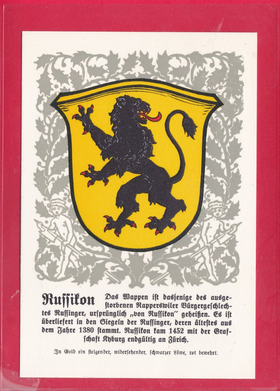 Cartoline postali: ZÜRCHER GEMEINDEWAPPEN, RUSSIKON – Usato da Oberrieden venduto da Gebirgsstelze