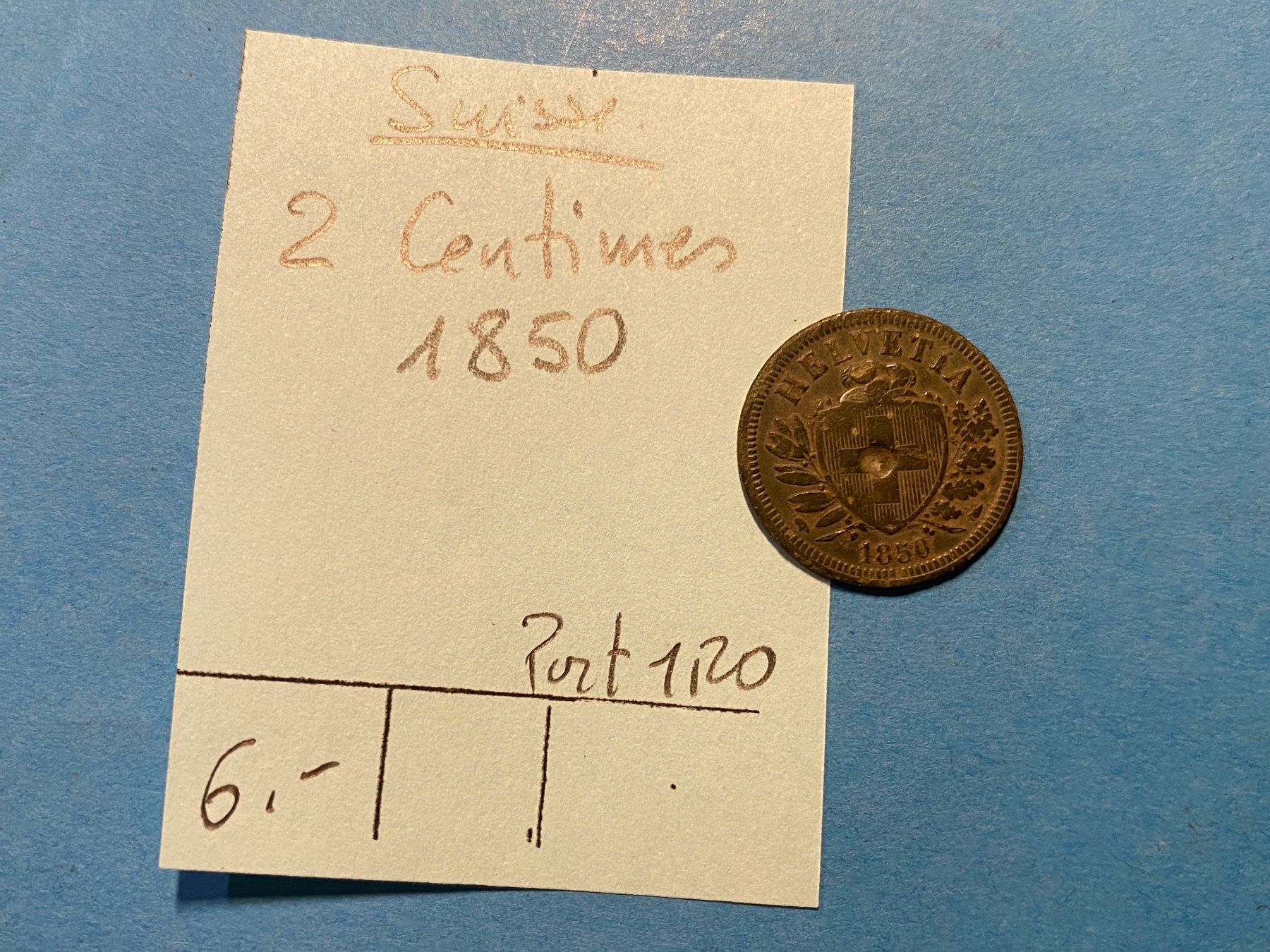 Tutti le monete: SUISSE : 2 CENTIMES 1850 – Usato da genève venduto da GEnumist