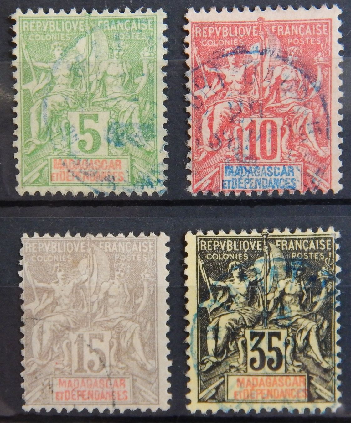Tutti i francobolli: Madagaskar Frankreich Kat. 43-45 & 47 gest. 1900 – Usato da Zürich venduto da Muehlekauf