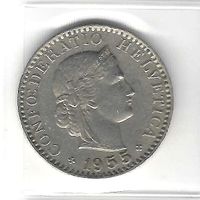 20 Rappen 1955 CONFOEDERATIO HELVETICA Münze