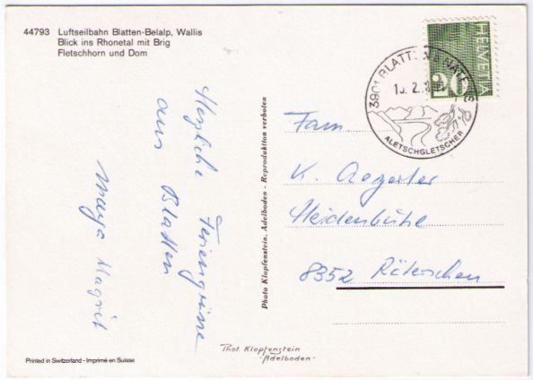 Cartes postales: Belalp - Luftseilbahn Blatten--Belalp – D'occasion à Binningen par Mountainrider 1