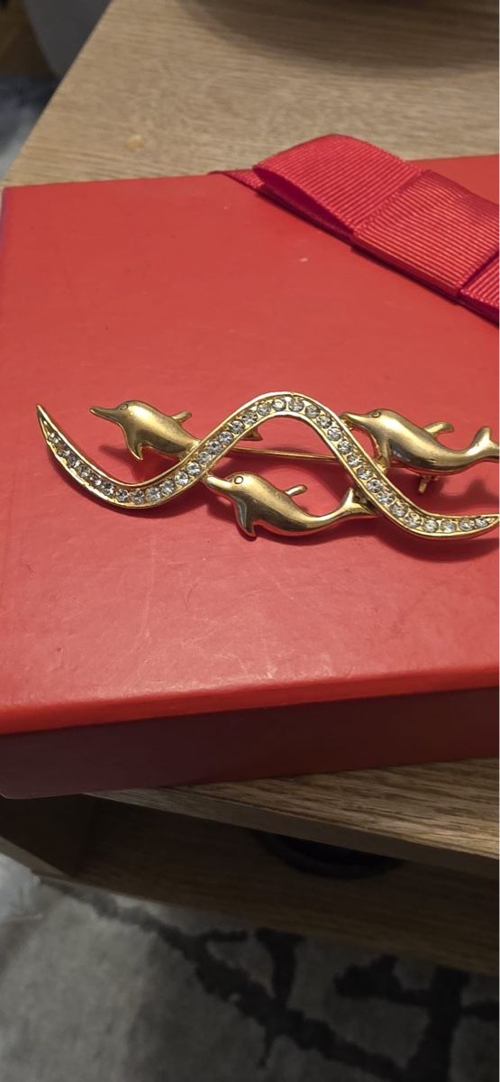 Spille & Fermagli: Vintage Delfin Brosche, goldfarben mit Strass - Top! – Usato da St. Gallen venduto da mania03