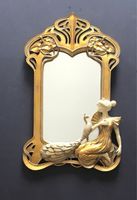 Miroir Art Nouveau femme et paon Doré, 53 cm hauteur repro