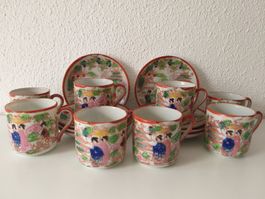 8 x tasses à café et soucoupes japonaises en porcelaine