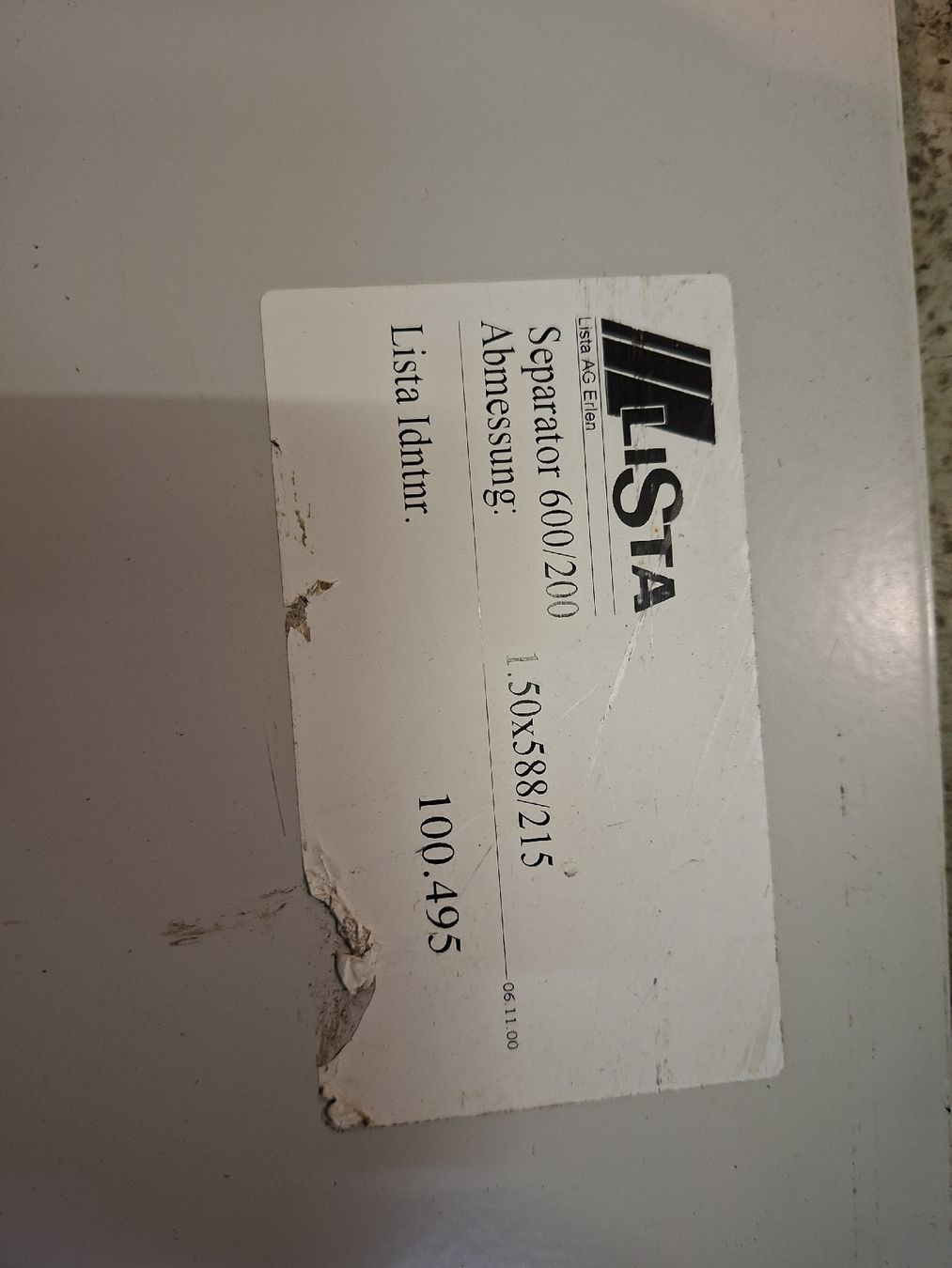 Lista Tutti gli attrezzi: Lista Separator 600/200, 1.50x588/215 mm, – Usato da Grossdietwil venduto da mahsoumi 1