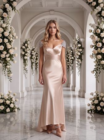 Abendkleid Mery's Couture rosé, IT-42 mit Steinen