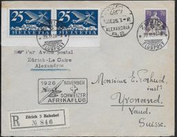 1926 Afrikaflug ZH - ALEXANDRIA Spitzen-Frankatur Top ab 1.-