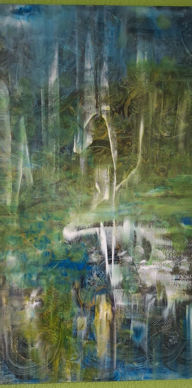 Tableaux: Gemälde "Schwanenlicht" handmade 80×100 – Neuf (Voir description) à Riehen par Steinbock1970 2