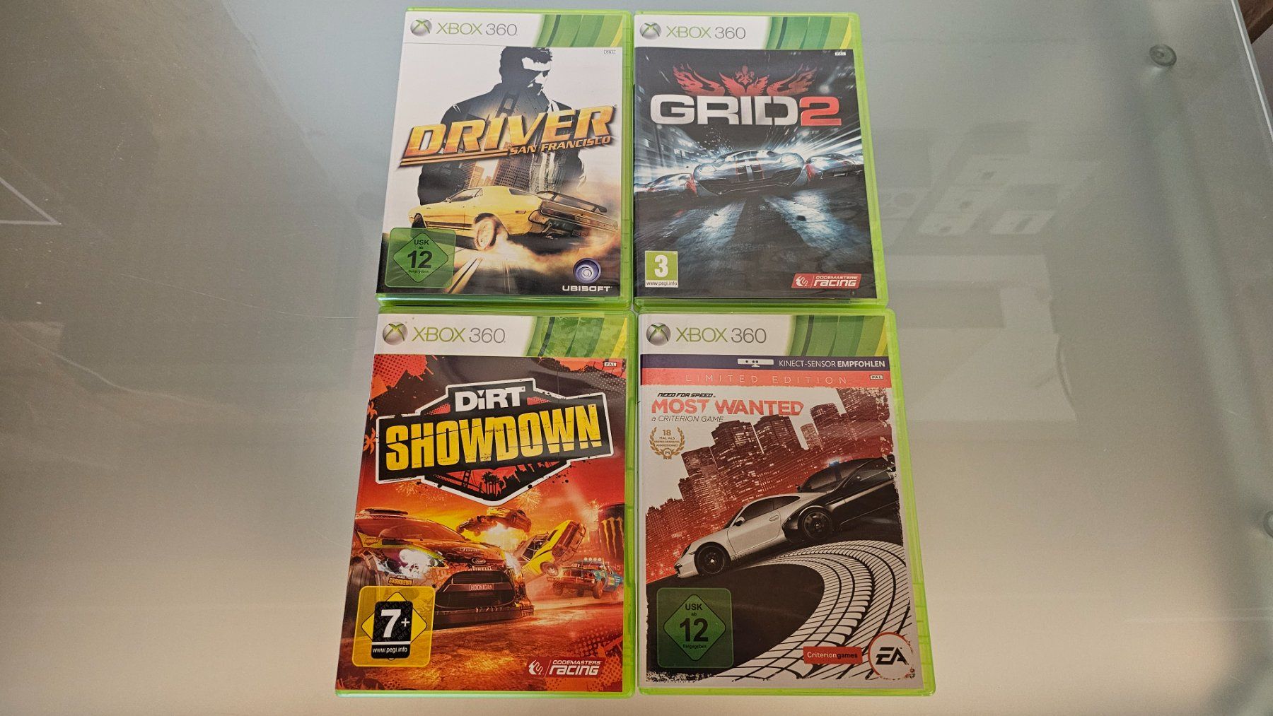 Spiele: 4 Xbox Rennspiele Driver Grid 2 Dirt Showdown Need for Speed – Gebraucht aus Koppigen von Kellerfundsachen