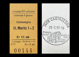 Castasegna St.Moritz Postauto Edmondsonsches Billett Karton