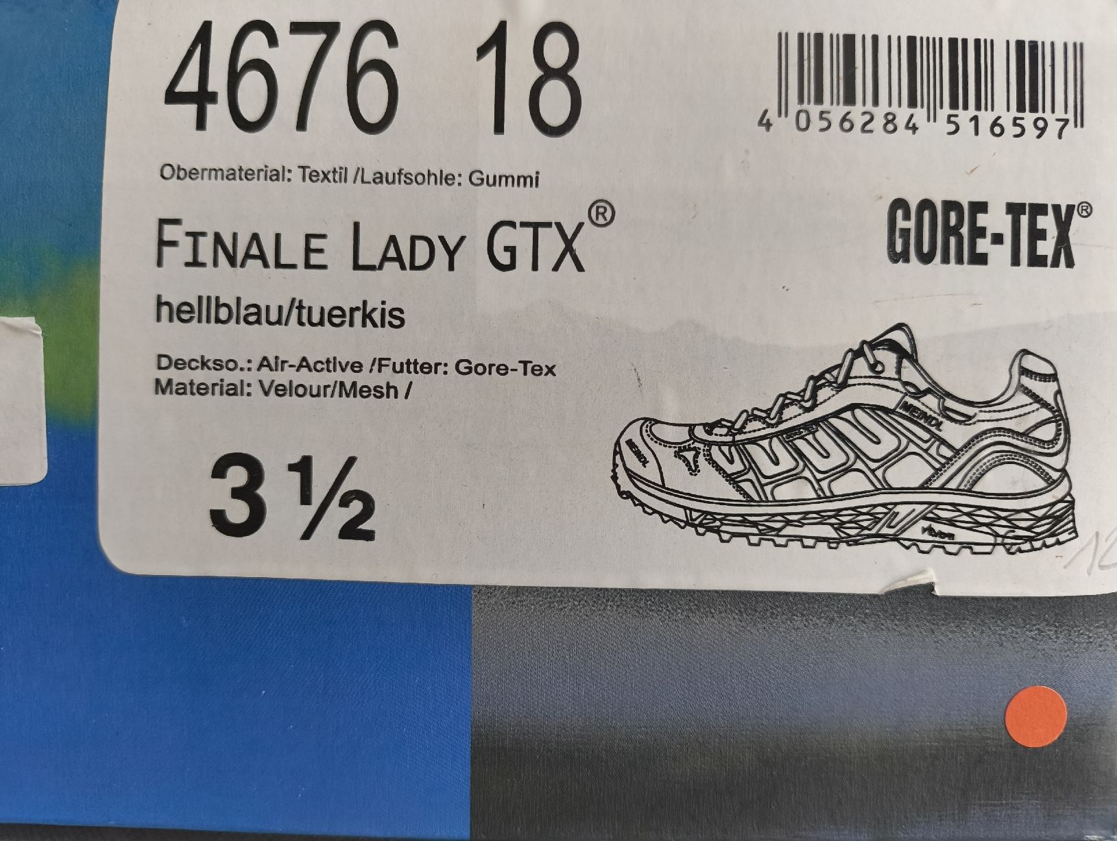 Meindl Scarpe da donna: Meindl Finale Lady GTX Wanderschuhe Grösse 3.5 hellblau – Nuovo e nell'imballaggio originale da Uitikon Waldegg venduto da PJLS1 6