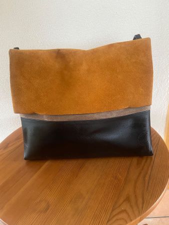 Tasche Leder Wildleder cognac schwarz neu