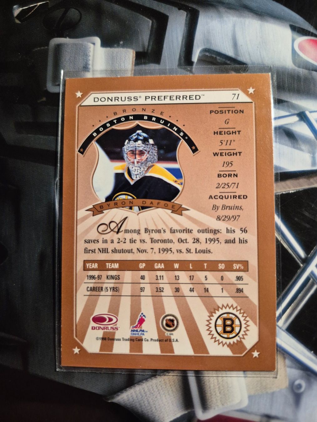 NHL Cartes à collectionner: NHL Byron Dafoe Boston Bruins – D'occasion à Treiten par Sauber73 1