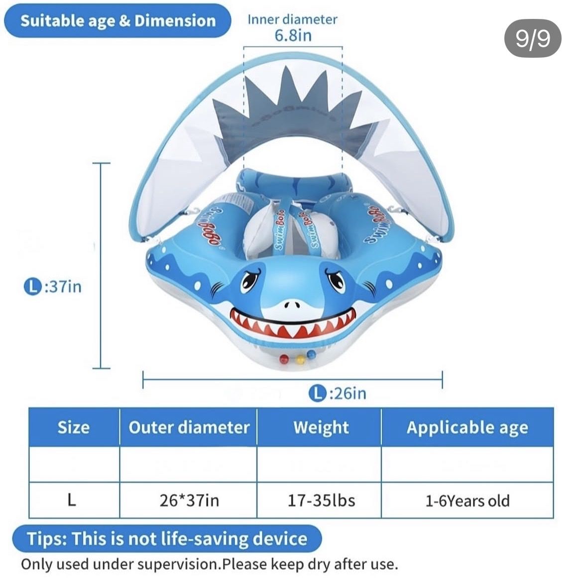 Schwimmringe: Baby Shark Inflatable Pool Float with Canopy – Gebraucht aus Mellingen von JoanOs 5
