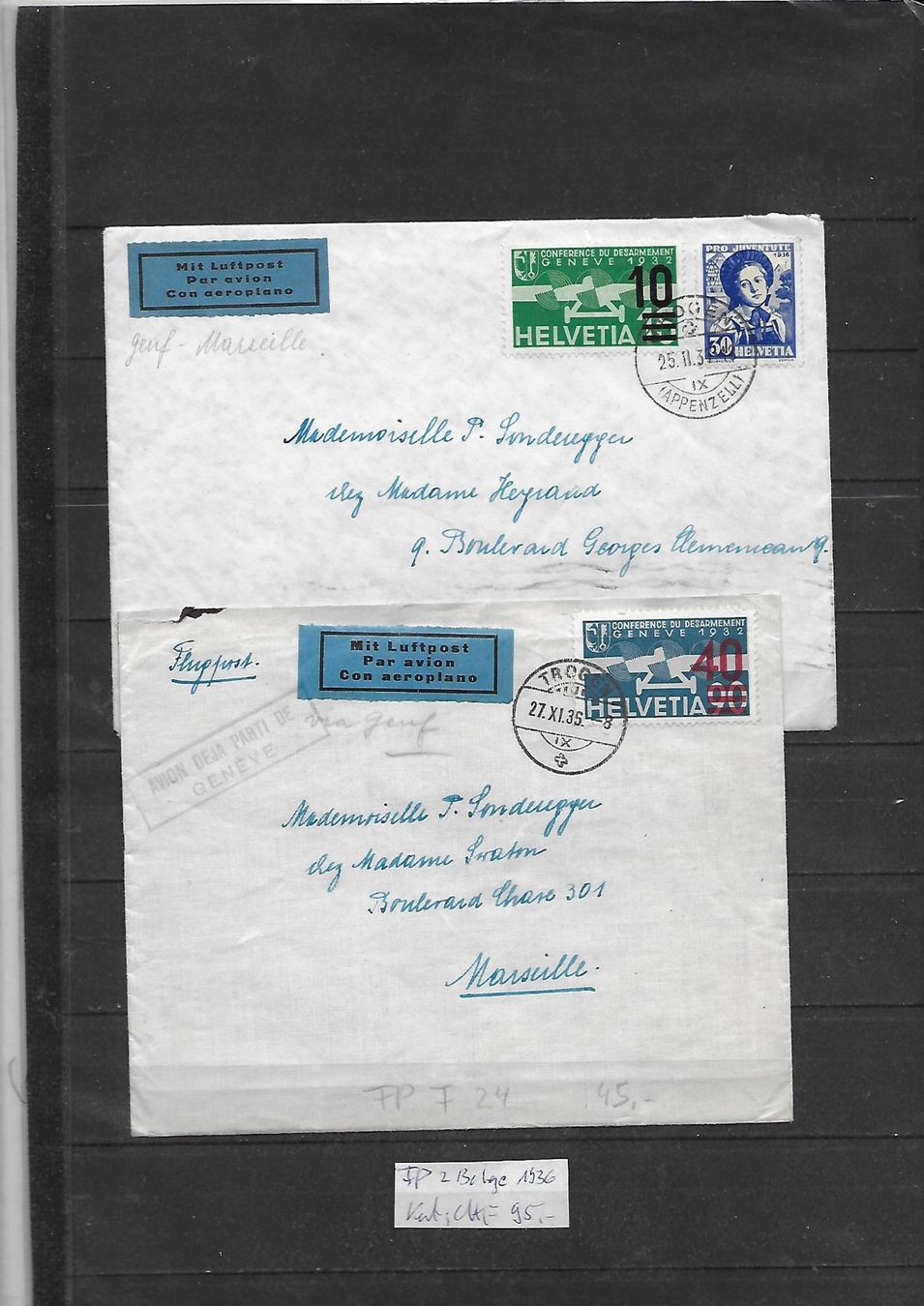 Tutti i francobolli: 2 FP Belege 1936 Kat: CHF 95.- – Usato da Basel venduto da Ilp