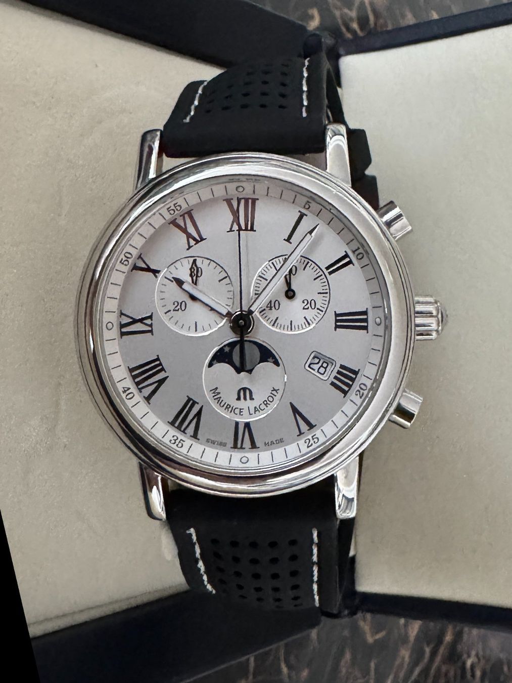 Maurice Lacroix Orologi: Maurice Lacroix Chronograph mit Mondphase – Usato da Regensdorf venduto da Oriol