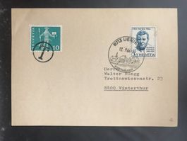 Schweiz 1966 Karte 5 Rp. mit T-Stempel auf 10 Rp. Üerikon