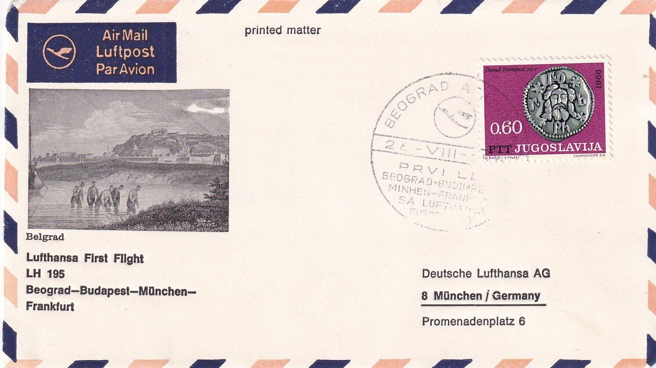 Tutti i francobolli: Erstflug Lufthansa Belgrad - München 1967 – Usato da Baar venduto da Asmara111