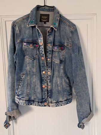 Jeansjacke Zara Trafaluc blau mit Steinen Grösse L