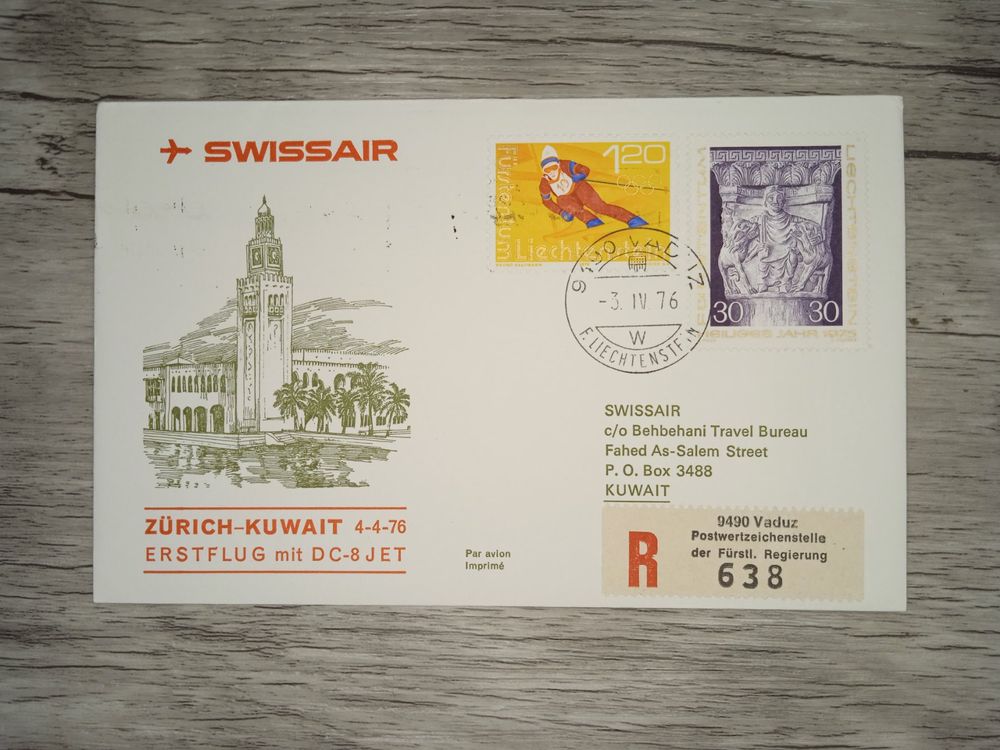 TR28 Enveloppe + Timbre Liechtenstein 1976 Theme Aviation (Gebraucht ...