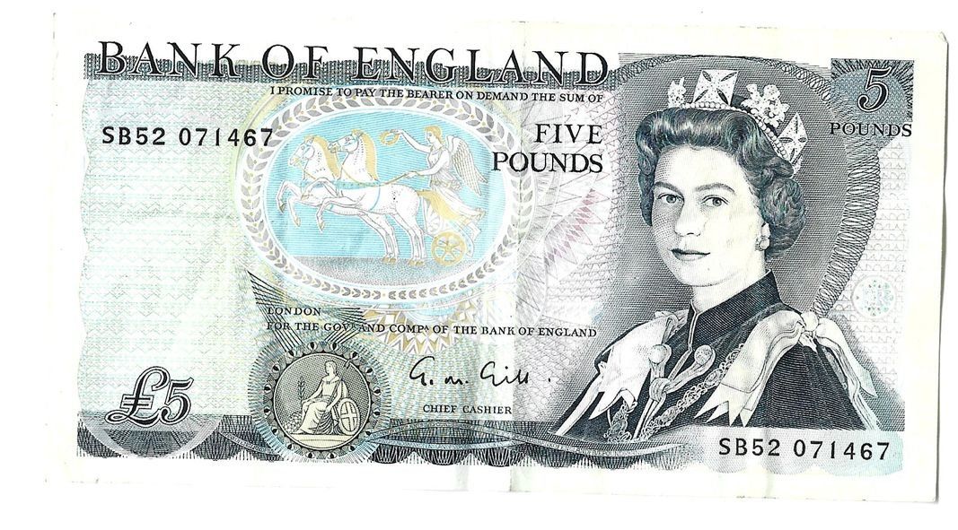 Banknoten: Englische 5 Pfund Note, um 1975 – Gebraucht aus Dielsdorf von bonambler