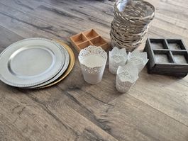 Deko-Set: Körbe, Platzteller, Töpfli, Holz, Vintage