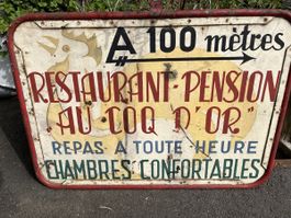 Antikes Email Schild "Restaurant Au Coq D'or", Rarität