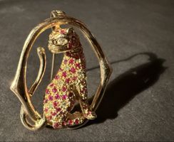Vintage Brosche Leopard Rubin 585 Gold Goldbrosche Gelbgold