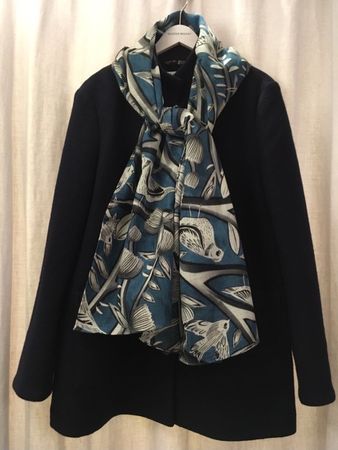 Phine Schal Woll Mousseline leicht Vögel blau grau 68 x 180