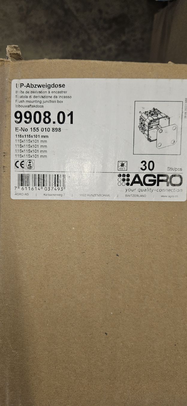 Hager Alimentazione elettrica: UP-Abzweigdose Agro 9908.01  – Nuovo (secondo la descrizione) da Baar venduto da Vel...Baar45 4