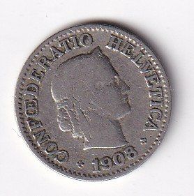 Tutti le monete: 10 Rappen 1908 rar – Usato da Neuchâtel venduto da karlpierrino