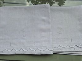 2 antike Leinen Kissenbezüge Monogramm LD