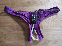Damen Reizwäsche Perlen String XS lila NEU ungetragen