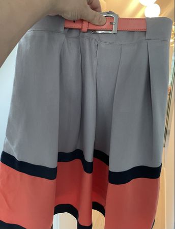 Promod Summer Skirt, Grey & Coral, Size UK 8