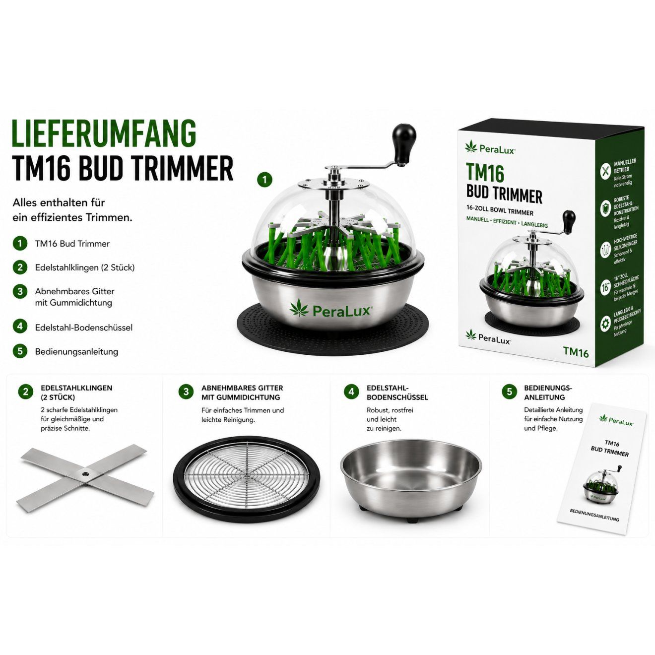 Elettrodomestici da cucina: PeraLux 16 Zoll TM16 Bud Trimmer – Nuovo e nell'imballaggio originale da Rietheim venduto da PeraLux 4