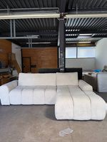 Modulsofa creme Bouclé mit Ottomane, 260 cm