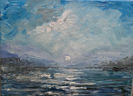 Tableau d'art "Lune sur la mer"  fait à la main
