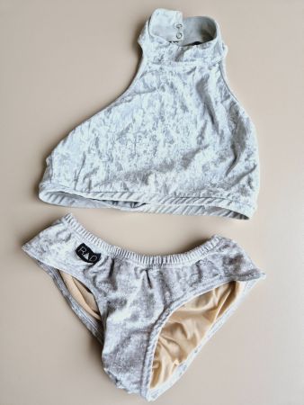 POOL DANCE OUTFIT BUSTIER SLIP HOSE M SILBER SAMT DRAGONFLY