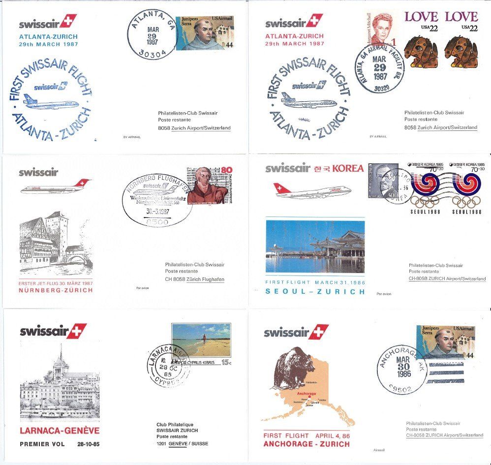 Tutti i francobolli: 9 Swissair Erstflugpost Briefe – Usato da Bellach venduto da qsearch 1