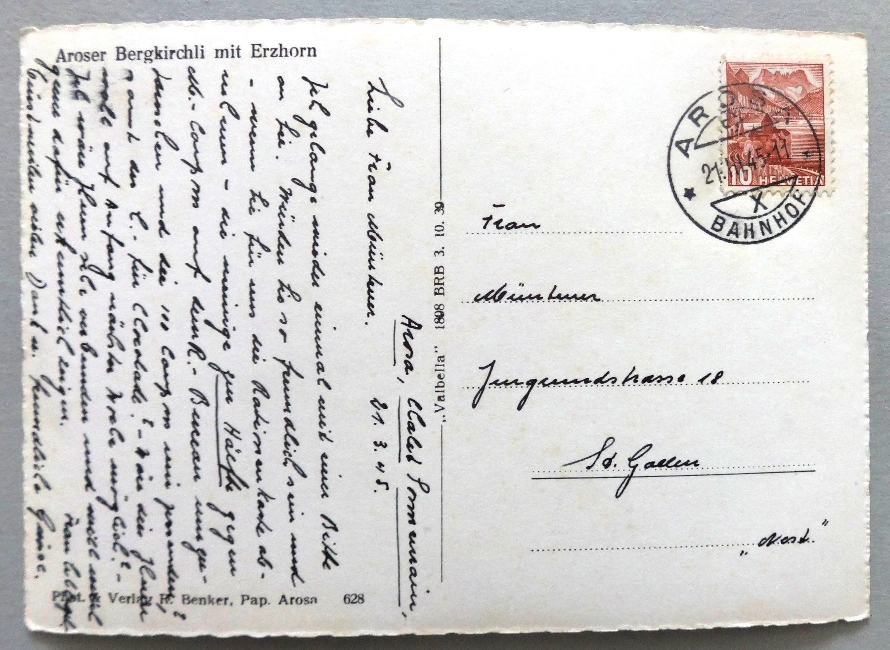 Cartes postales: Aroser Bergkirchli mit Erzhorn – D'occasion à Fétigny par Billy2miny 1