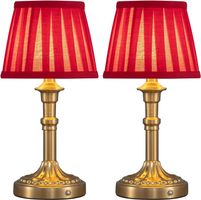Tischlampe 2er LED-Stoffschirm kleine Tischleuchte Akku