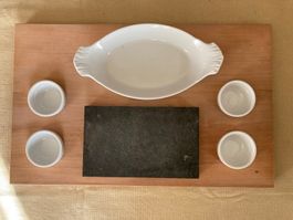 Set de 6 plateaux en bois avec ardoise et raviers