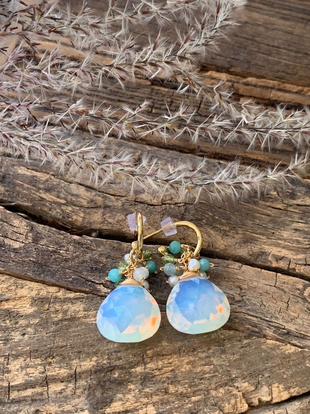 Orecchini pendenti & Orecchini a lobo: Vergoldete Halbcreolen Opalithstein – Nuovo e nell'imballaggio originale da Rombach venduto da Ivreajewels 1