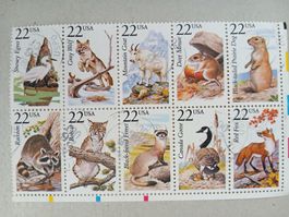 Briefmarken USA Tiere 22 Cent 8 Stück (1987)